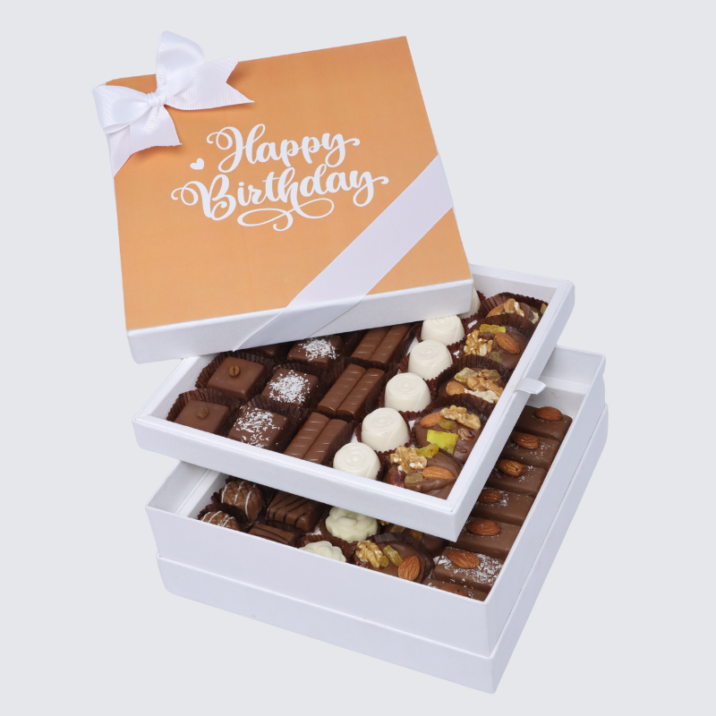 "Happy birthday" orange minimalist designed 2-layer chocolate hard box