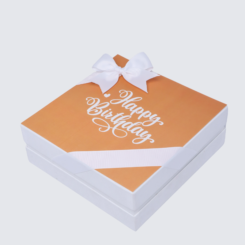 "Happy birthday" orange minimalist designed 2-layer chocolate hard box