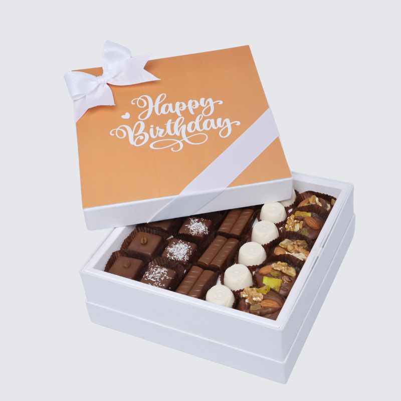 "Happy birthday" orange minimalist designed premium chocolate hard box