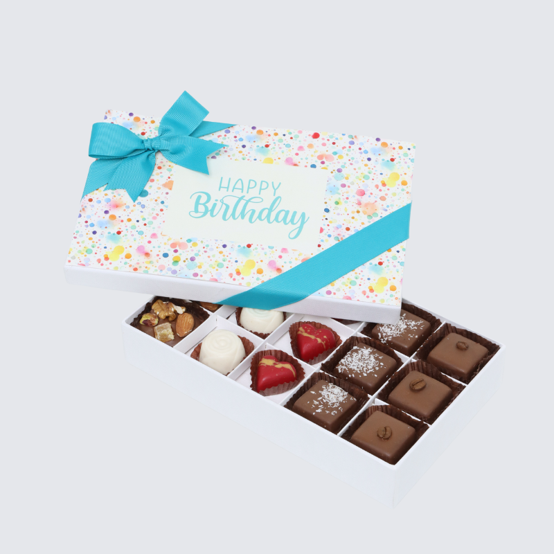 " Happy birthday " paint splash designed 15-piece chocolate hard box