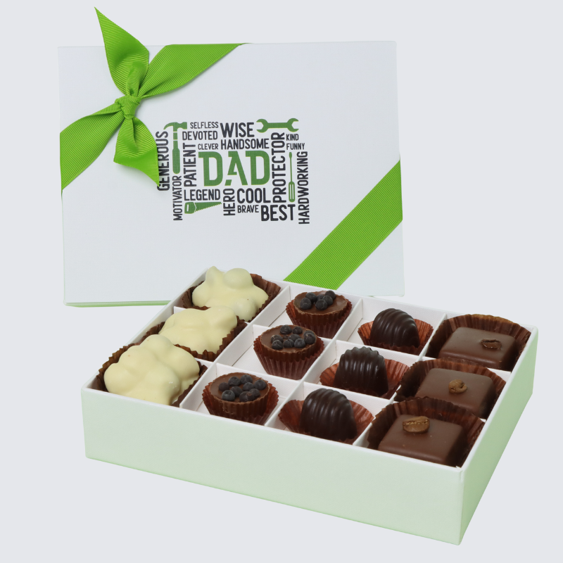 Father's day multi text 12-piece chocolate hard box