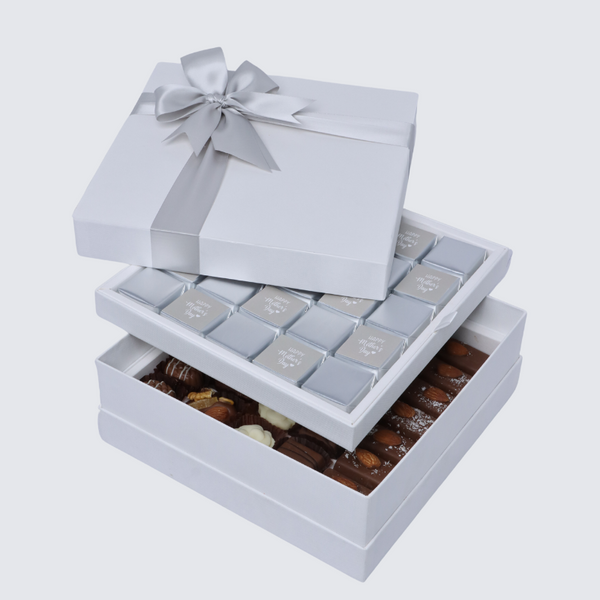 "Happy mother's day" classic silver 2-layer chocolate hard box