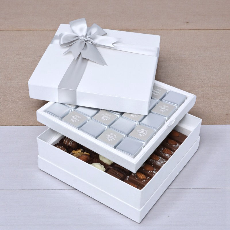 "Happy mother's day" classic silver 2-layer chocolate hard box