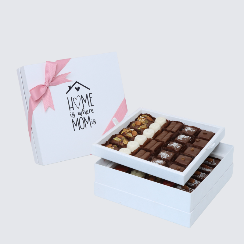 "Mother's day" home designed 2-layer (1 kilo) chocolate hard box