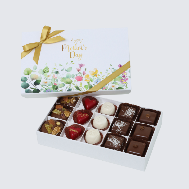 "Happy mother's day" flowers designed 15-piece chocolate hard box