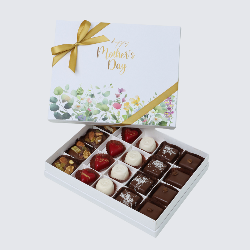 "Happy mother's day" flowers designed 20-piece chocolate hard box