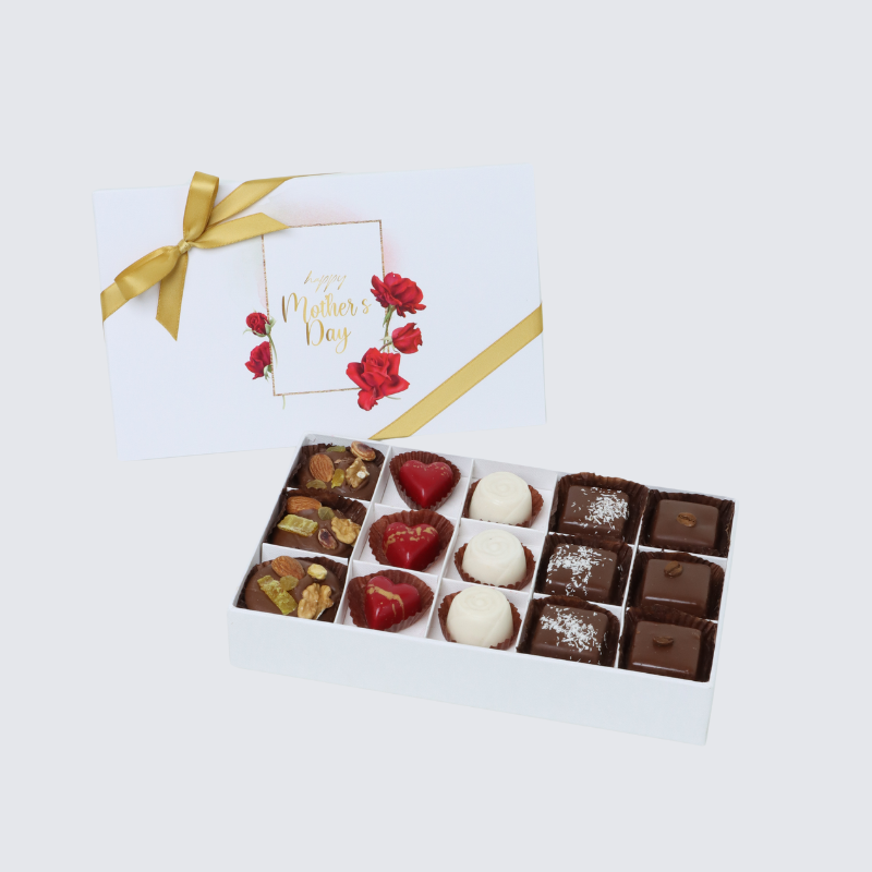 "Happy mother's day" roses frame designed 15-piece chocolate hard box