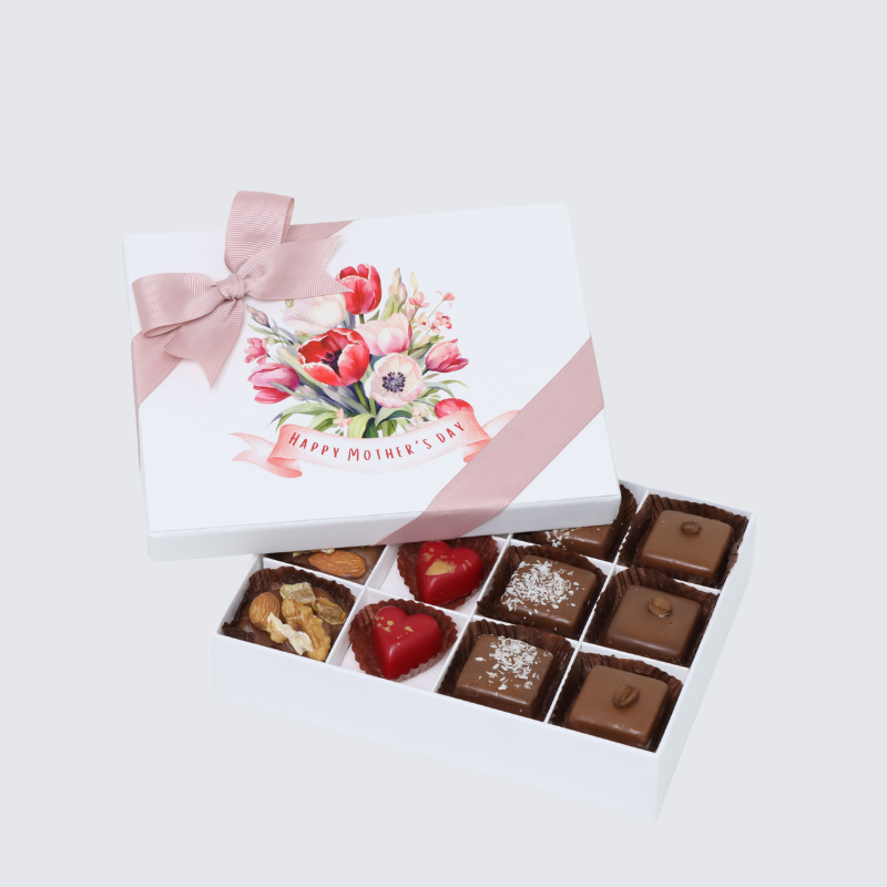 "Happy mother's day" floral designed 12-piece chocolate hard box