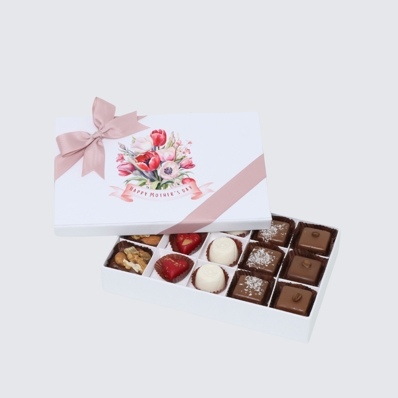 "Happy mother's day" floral designed 15-piece chocolate hard box