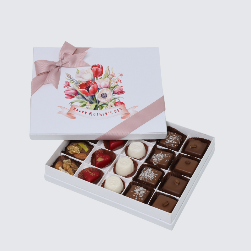 "Happy mother's day" floral designed 20-piece chocolate hard box