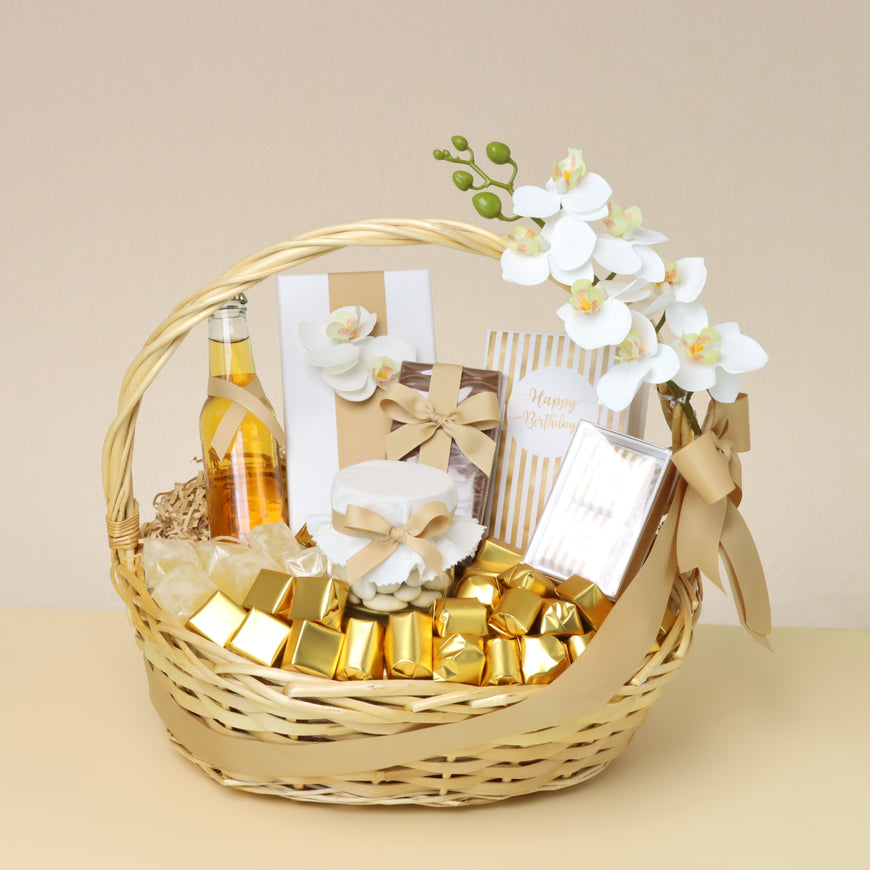 Rustic designed "happy birthday" chocolate & sweets medium basket