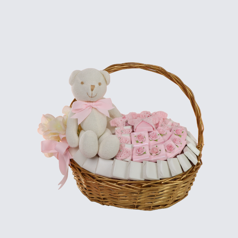 BABY GIRL CROCHET DECORATED CHOCOLATE LARGE BASKET