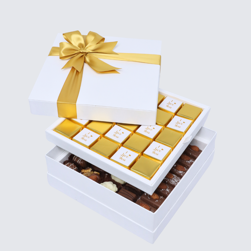 "I love you" gold designed chocolate 2-layer chocolate hard box