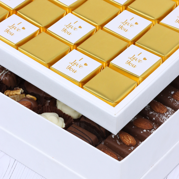 "I love you" gold designed premium chocolate 2-layer chocolate hard box