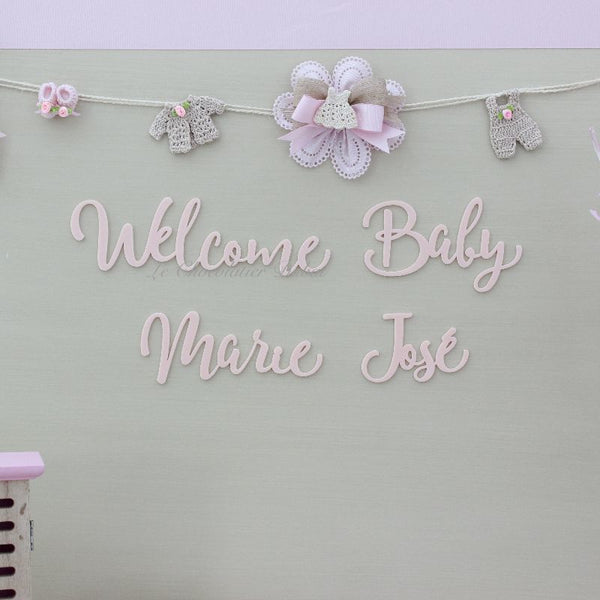 Baby vintage crochet decorated chocolate wood stand