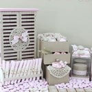 Baby vintage crochet decorated chocolate wood stand