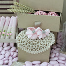 Baby vintage crochet decorated chocolate wood stand