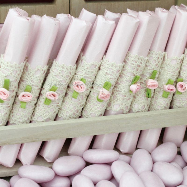 Crochet ribbon flower decorated loose chocolate stick