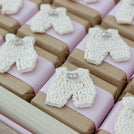 Baby vintage crochet decorated chocolate wood stand