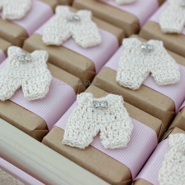 Baby vintage crochet decorated chocolate wood stand