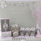 Baby vintage crochet decorated chocolate wood stand