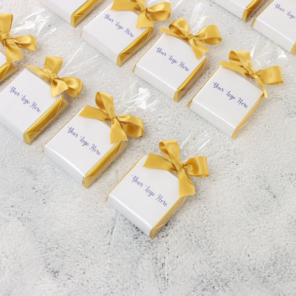 Set of 50 corporate branded premium loose chocolate with ribbon