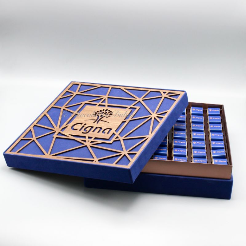 CORPORATE BRANDED LASER CUT WOOD CHOCOLATE HARD BOX