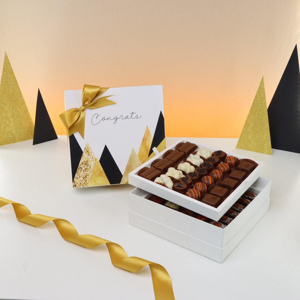 Congrats geometric designed 2-layer chocolate hard box