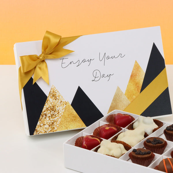 Enjoy your day geometric designed 15-piece premium chocolate hard box