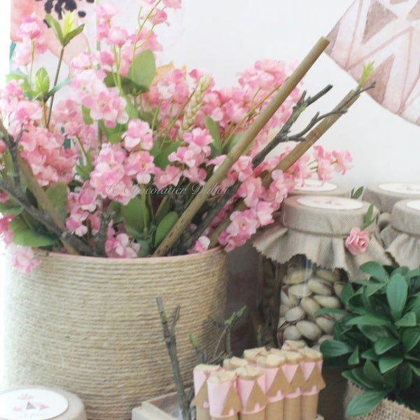 Rustic tribal baby girl decorated chocolate wood stand