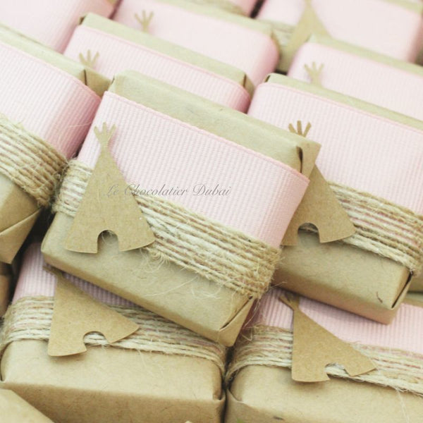 Rustic tribal baby girl decorated chocolate wood stand