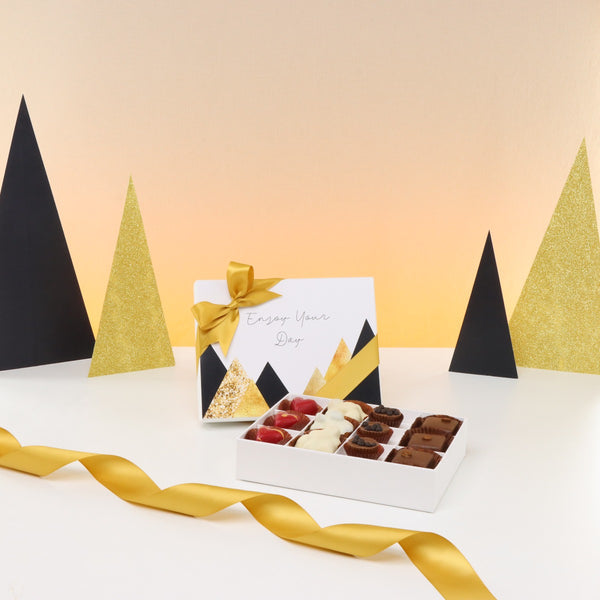Enjoy your day geometric designed 12-piece premium chocolate hard box