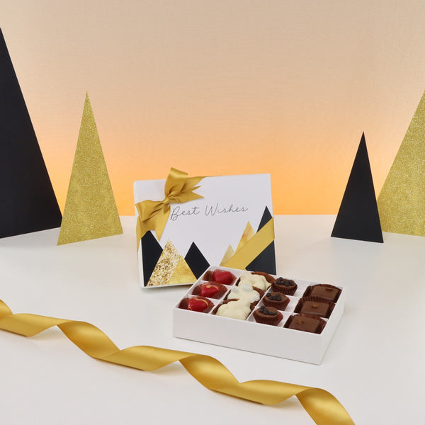 Best wishes geometric designed 12P premium chocolate hard box