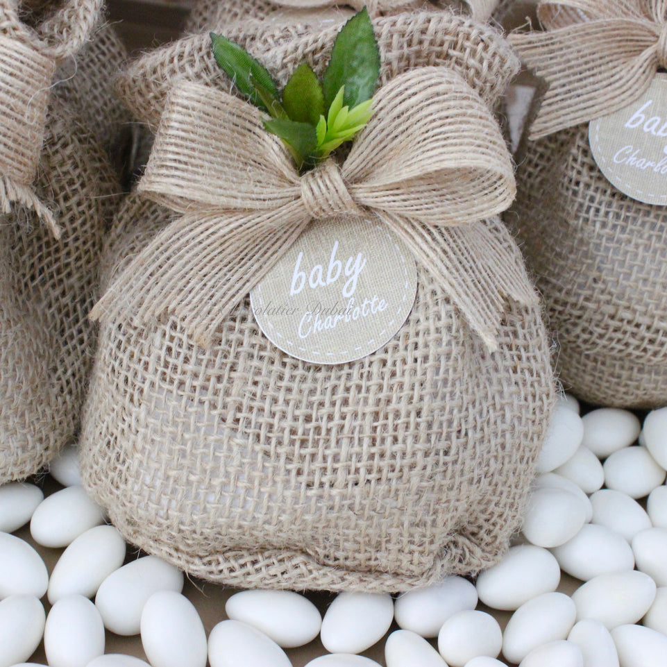 Baby rustic personalized chocolate jute bag