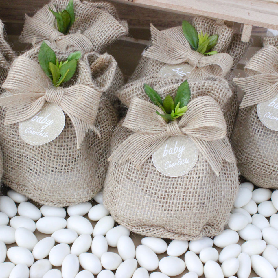 Baby rustic personalized chocolate jute bag