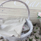 Baby girl rustic floral chocolate wood stand with personalized backdrop.