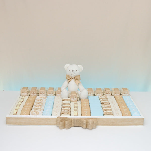 Baby boy teddy themed personalized chocolate leather tray