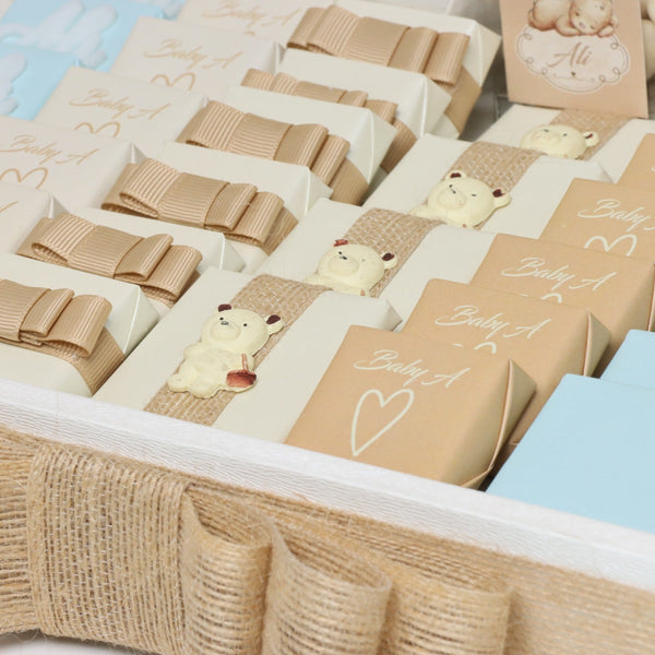 Baby boy teddy themed personalized chocolate leather tray