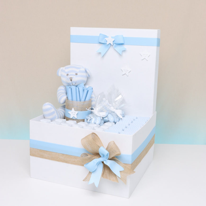 BABY BOY TEDDY DECORATED CHOCOLATE EXTRA LARGE HAMPER