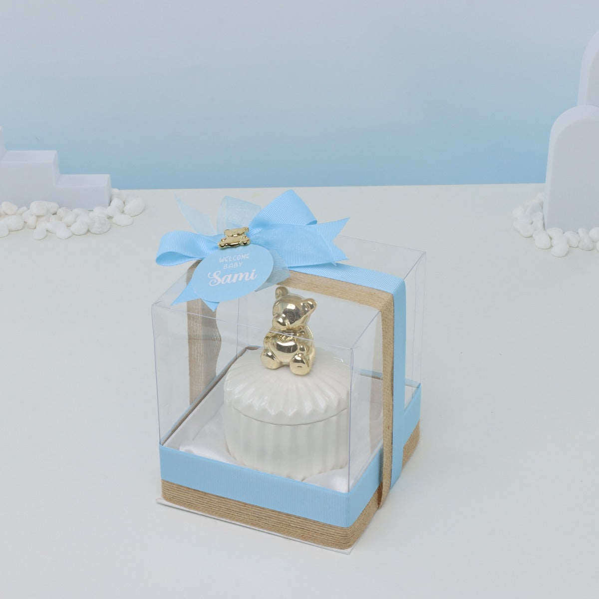 Baby boy teddy ceramic box souvenir