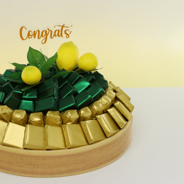 Congrats lemon decorated premium chocolate leather round tray