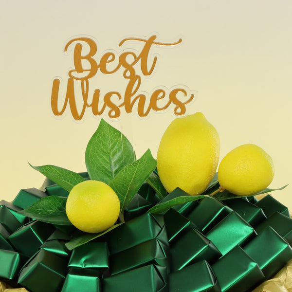 Best wishes lemon decorated chocolate leather round tray