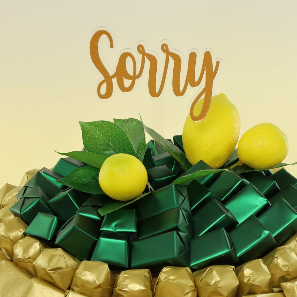 Sorry lemon decorated chocolate leather round tray