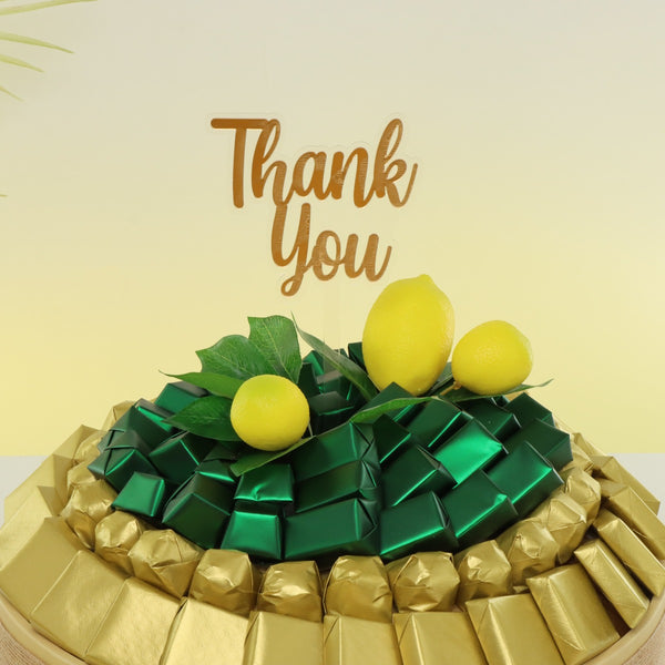 Thank you lemon decorated premium chocolate leather round tray
