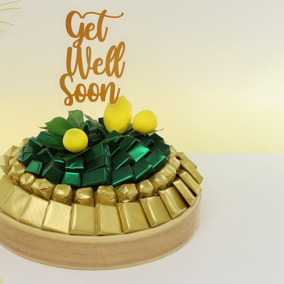 Get well soon lemon decorated chocolate leather round tray