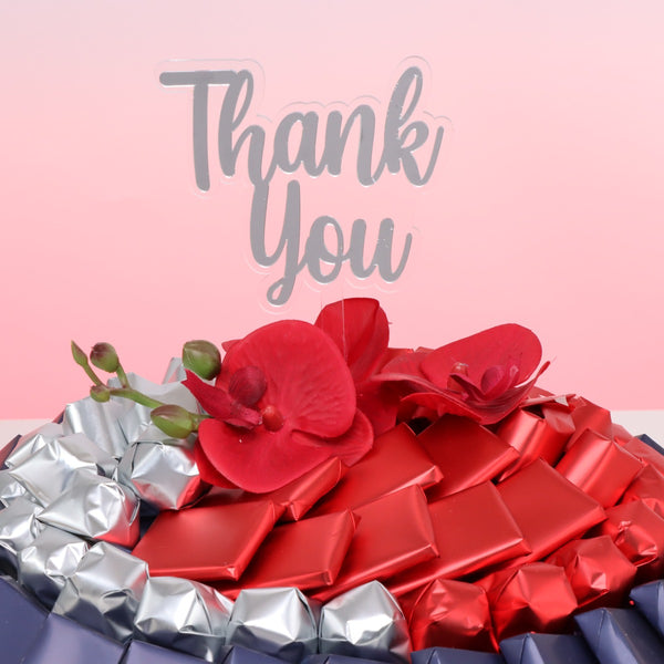 Thank you orchid decorated PREMIUM chocolate leather round tray