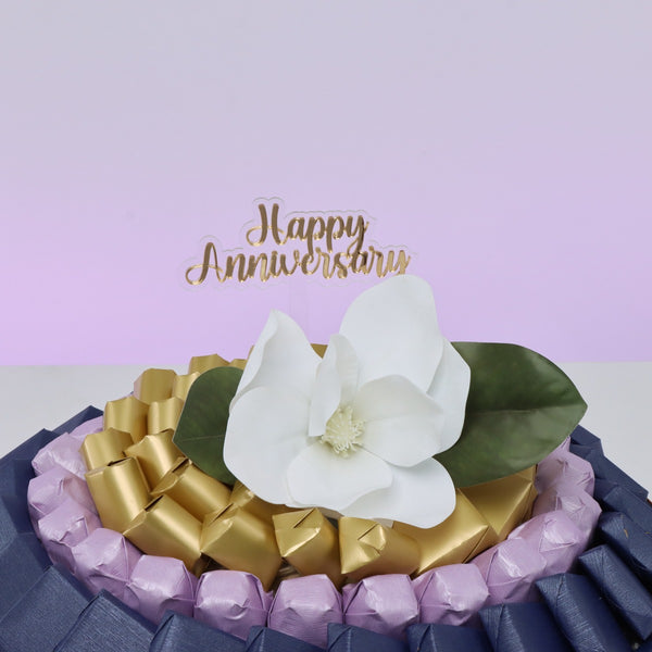 Happy anniversary flower decorated chocolate leather round tray