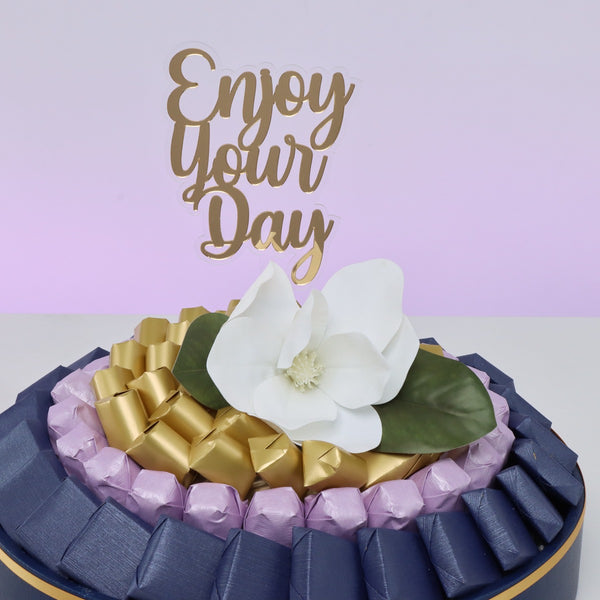 Enjoy your day flower decorated premium chocolate leather round tray