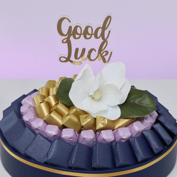Good luck flower decorated premium chocolate leather round tray