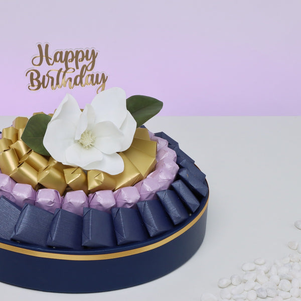 Happy birthday flower decorated chocolate leather round tray
